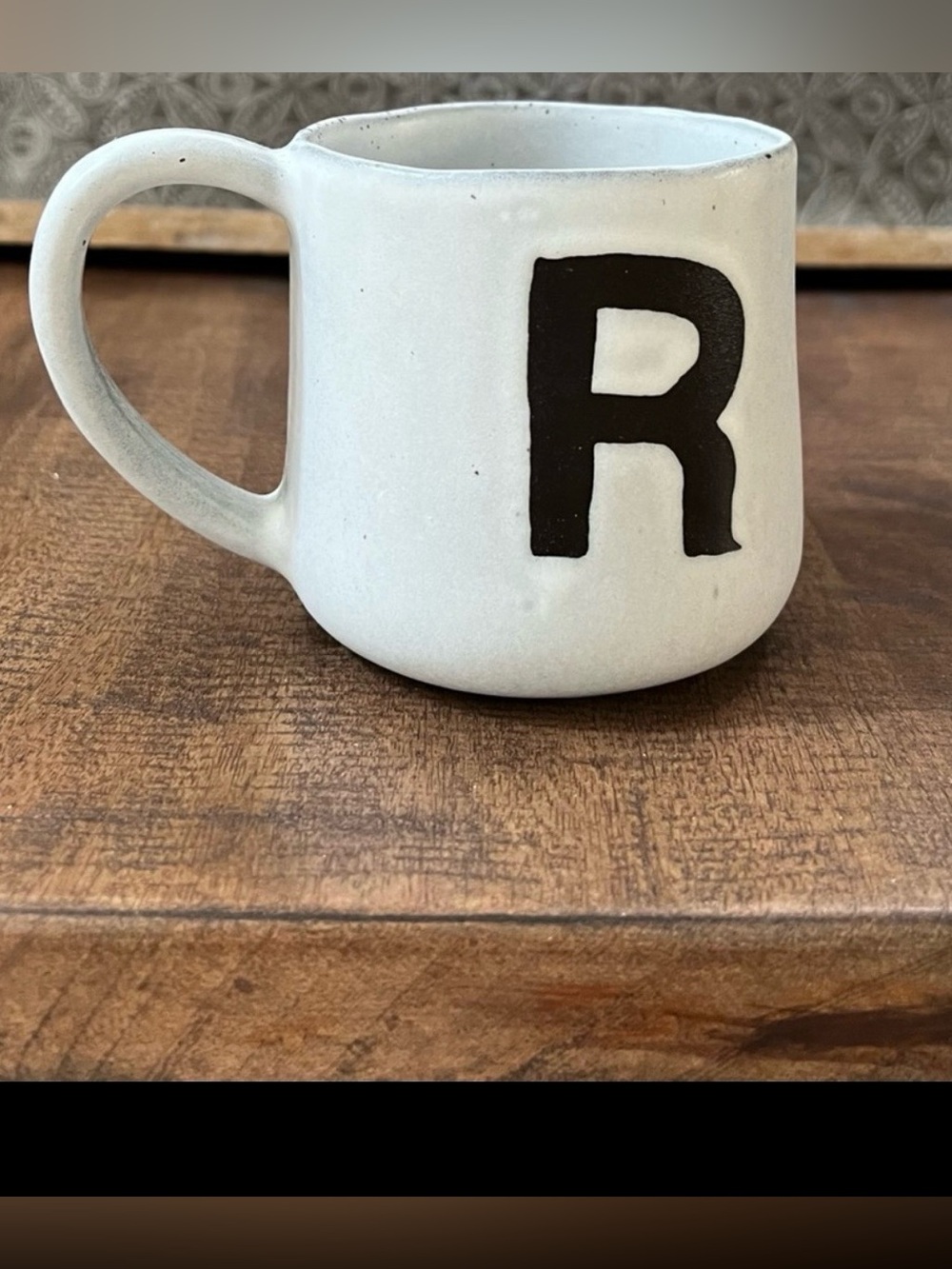 Crate & Barrel Mug Monogram R Artisan Handcrafted Stoneware Portugal